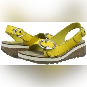 Fly London sandals Bright Yellow Buckle Sandals quirky slight wedge sz 11